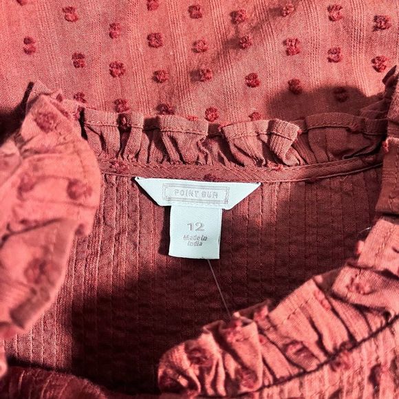 J.Crew Point Sur ruffle clip dot top deep redwood - Picture 5 of 7